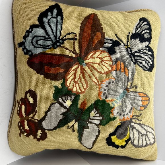 Beautiful Vintage 16x14 needlepoint pillow with Butterflies. - Picture 1 of 5